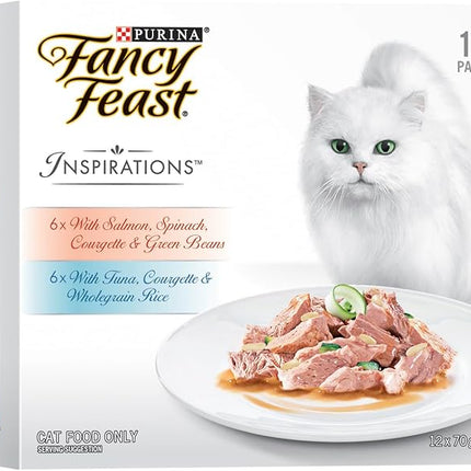 FANCY FEAST Inspirations Adult Wet Cat Food Salmon and Tuna Variety Pack 24x70g