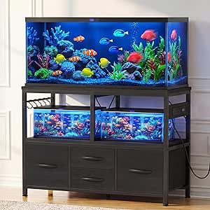 Heybly 40-50 Gal Fish Tank Stand with Drawer, Power Outlet, Black HAS004BK | Aquarium Stand, Heavy Duty, for Fish Tank, Turtle & Reptile Terrarium, 36.2" L × 18.1" Top, 660lbs (Top)+330lbs(Mid)