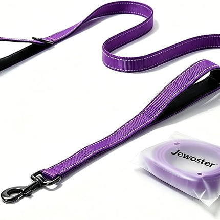 JEWOSTER Heavy Duty Dog Leash - 2 Handles by Padded Traffic Handle for Extra Control, 6foot Long - Perfect for Medium to Large Dogs (Purple, 6 ft)