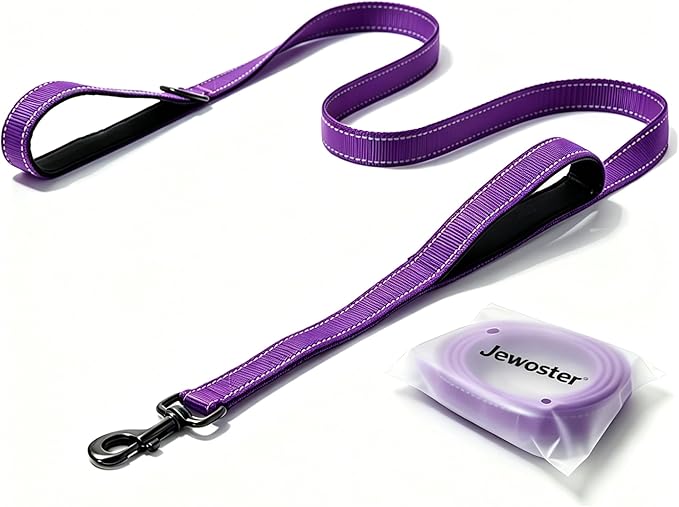 JEWOSTER Heavy Duty Dog Leash - 2 Handles by Padded Traffic Handle for Extra Control, 6foot Long - Perfect for Medium to Large Dogs (Purple, 6 ft)
