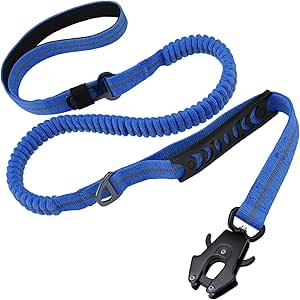 STAVAN Dog Leash for Large Dogs, 4-6FT Heavy Duty No Pull Bungee Shock Absorbing Tactical Leash with 2 Padded Handles, Quick Release Carabiner & Seatbelt Clip (Blue)