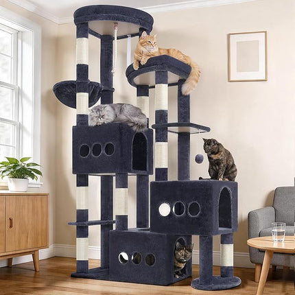 Gitelsnour Sturdy Cat Tree with 3 Large Cat Condos, 3 Platfroms, 71.7'' ,Drak Gray GCT036G