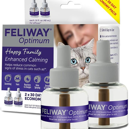 FELIWAY Optimum Cat Calming Diffuser Refill – Cat Pheromone Diffuser Refill for Advanced Support to Reduce Stress, Spraying, Scratching, Fighting and Hiding– 2 Pack