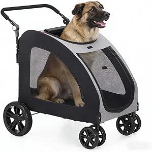 Grozy Heavy Duty Foldable Large Dog Stroller for Extra Large Dogs with EVA Wheels