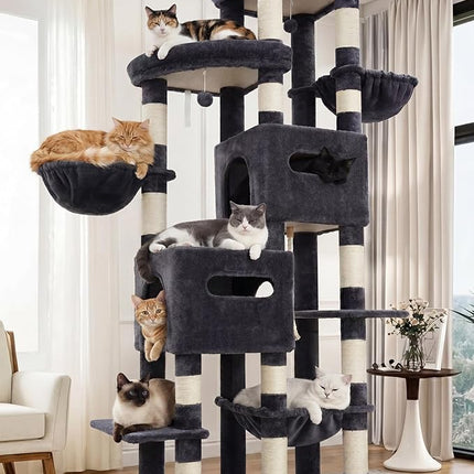 Heybly Cat Tree, 190cm Spacious & Tall Cat Tower for Large Cats, Smoky Gray HCT062G
