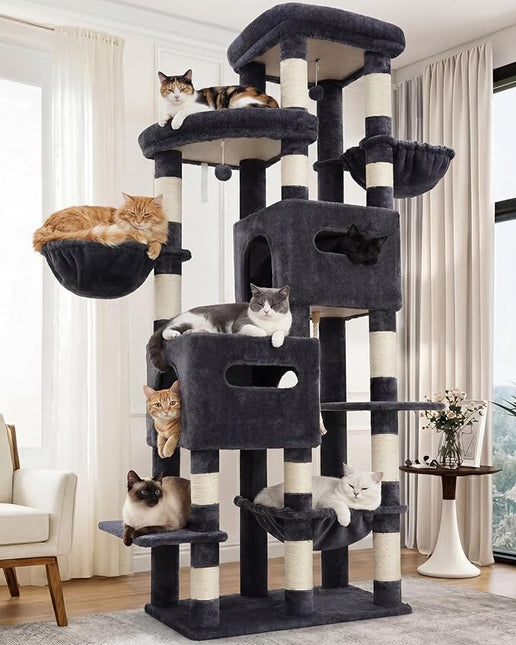 Heybly Cat Tree, 190cm Spacious & Tall Cat Tower for Large Cats, Smoky Gray HCT062G