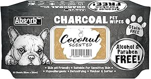 Absorb Plus Charcoal Pet Wipes 80 Sheets, Coconut