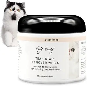 Eye Envy Tear Stain Wipes for Cats. Textured to Gently Clean Tear Stains.USA Made. 60 Cat Eye Wipes