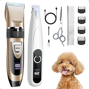 PAPMINI 2 in 1 Dog Grooming Kit, Low Noise Rechargeable Dog Clippers for Grooming