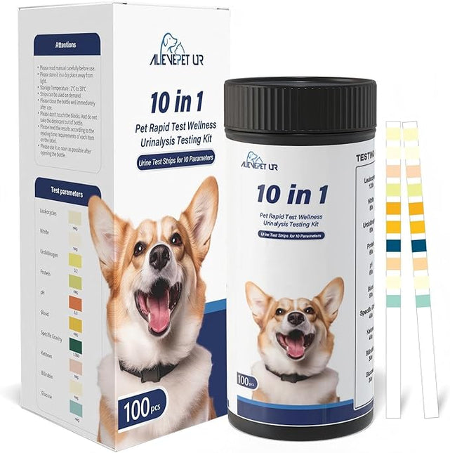 Cat & Dog Urine Test Strips 10-Parameter 100ct, Diabetes Testing, Blood Ketone Testing UTI Test Kit, Glucose, Nitrite, Specific Gravity, pH, Protein, Leukocycles & More.1 Pack