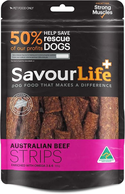 SavourLife Dog Treats, Australian Beef Strips - High Protein, 165g
