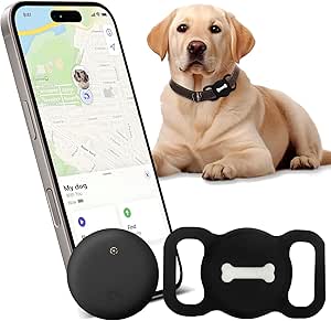 Pet Tracker for iPhone(iOS Only), Bluetooth Item Finder Works with Apple Find My, Pet Location Tracker with Collar Holder, IP68