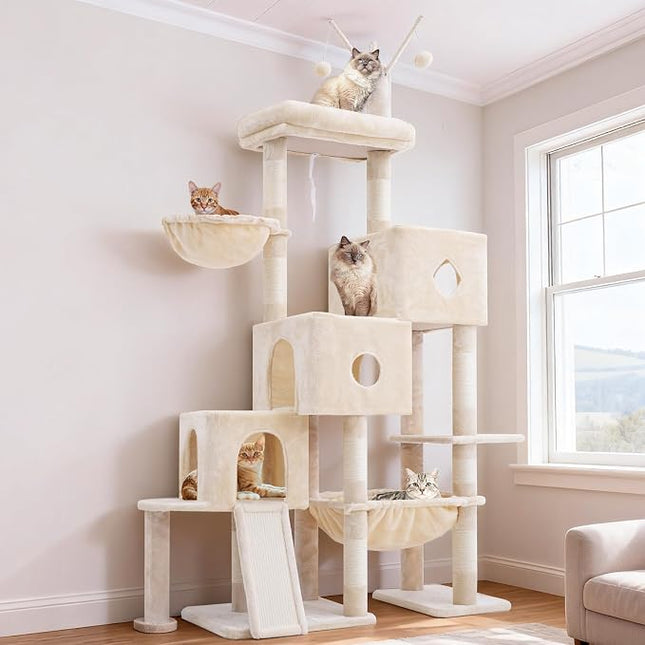 Hey-brother Cat Tree Tower with 3 Condos, Step Climbing Pathway MPJ081M