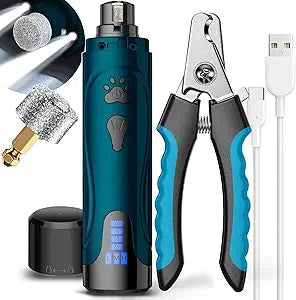 YABIFE Super Quiet Dog Nail Grinder & Clippers Kit with 2 LED Lights, 3 Speeds Up to 12,000 RPM