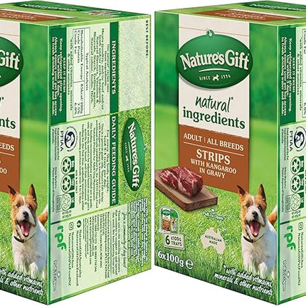 Nature's Gift Adult Wet Dog Food, Strips with Kangaroo in Gravy 6x100g (Pack of 2)