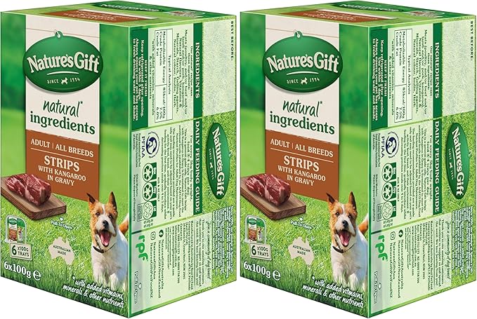 Nature's Gift Adult Wet Dog Food, Strips with Kangaroo in Gravy 6x100g (Pack of 2)