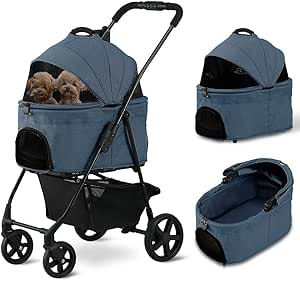 Iris Ohyama TPC-990 3-Way Pet Cart, for Small Dogs, Medium Dogs, Navy, Separated Type, Foldable,