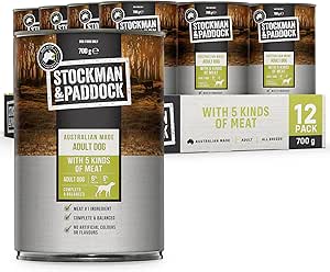Stockman & Paddock Adult Wet Dog Food, 5 Kinds of Meat 12x700g - Real Australian Meat for Complete Nutrition, A Hearty Meal Dogs Love