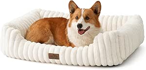 COZY KISS Orthopedic Dog Bed for Small Dogs & Medium Dogs - Washable Rectangle Pet Bed with Anti-Slip Bottom, Soft Calming Cat & Puppy Bed for Indoor Pets (Cream, 89x64x19 cm)