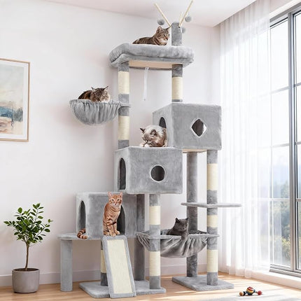Hey-brother Cat Tree Tower with 3 Condos, Step Climbing Pathway MPJ081W