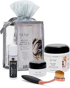 Eye Envy Bulldog Wrinkle Cleaner & Nose Care Kit. Bulldog Wrinkle Wipes, Tear Stain Powder, Applicator Brush & Dog Nose Balm. Cleans Skin Folds. Removes Stains. Helps Cracked Noses. Made in USA