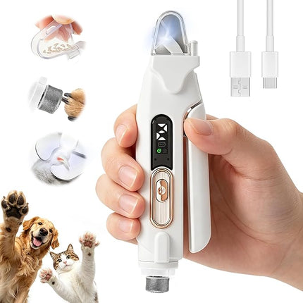 2-in-1 Dog Nail Grinder & Clipper - Quiet Electric Trimmer with Light, 2 Speeds