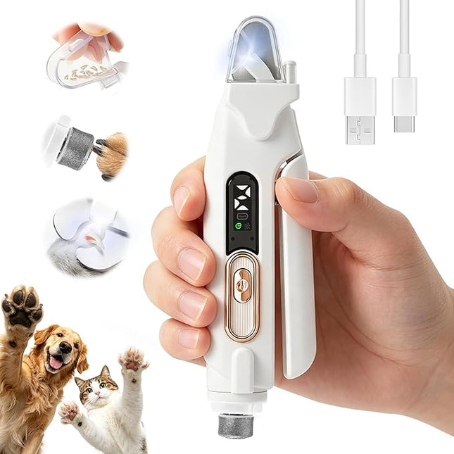 2-in-1 Dog Nail Grinder & Clipper - Quiet Electric Trimmer with Light, 2 Speeds