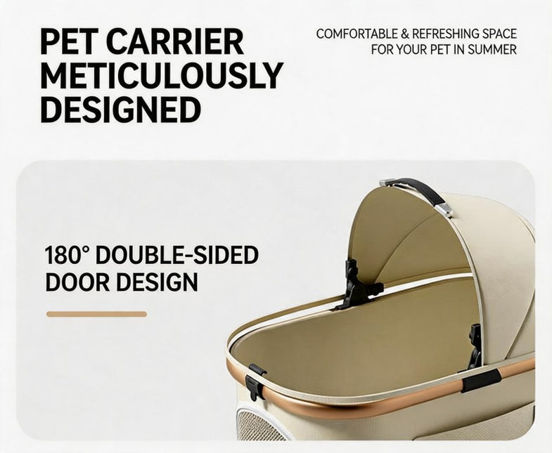 Pet Stroller for Small Medium Dogs & Cats, 20 lbs Capacity - Portable Carrier with One-Touch Brake,KHAKI
