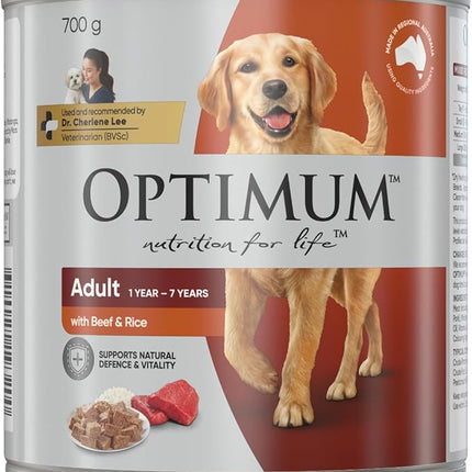 Optimum Adult Dog Wet Can Food with Beef Rice and Egg Natural, 700 g (Pack of 12)