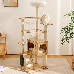 Cat Tree, Cat Tower with Scratching Post, Multi-Level Climbing Tower, Pet Condo House Furniture (135cm)