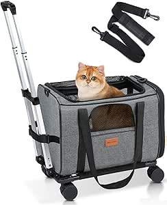 Morpilot Cat Carrier with Wheels Airline Approved, Pet Dog Carrier Dark Gray