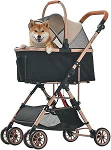 OSJ Pet Cart, Detachable Type, 2-Way Pet Carrier, Aluminum, Load Capacity 55.1 lbs (25 kg), Multi-Head, Medium Dogs, Small Dogs, Cats, Lightweight, Folding, Stopper, 4 Wheels, Dog Cart, Nursing Care