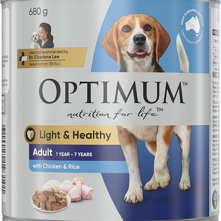 Optimum Weight Management Chicken & Rice Dog Food 680g Can, 12 Pack