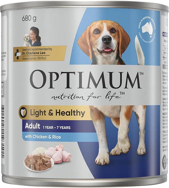 Optimum Weight Management Chicken & Rice Dog Food 680g Can, 12 Pack