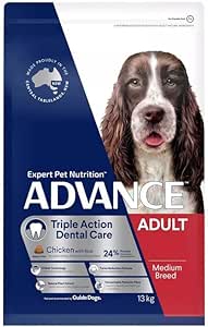 Advance Adult Medium Breed Dog Food, Triple Action Dental Care, Chicken with Rice, 13kg