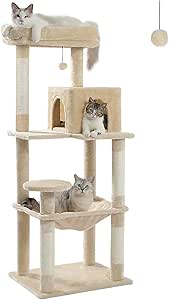 PAWZ Road Cat Tree 143cm Cat Scratching Post Multi-Level Play Tower with a Large Hammock and Top Perch Home Pet Furniture Beige