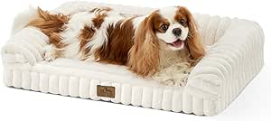 Cozy KISS Cute Dog Bed for Medium Dogs, Faux Rabbit Fur Orthopedic Foam (Cream, 30" L x 20" W x 6" Th)