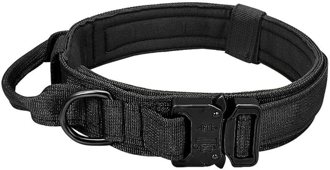 Military Tactical Dog Collar Heavy Duty Pet Collar with Metal Buckle Adjustable Black XL