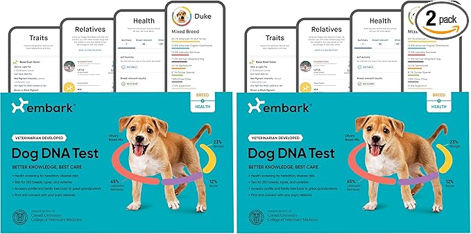 Embark Breed & Health Dog DNA Test - 400+ Breeds, 270+ Health Conditions, Allergy Risk Score, Relatives, and More (Pack of 2)