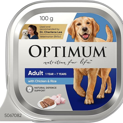 OPTIMUM Adult Wet Dog Food Chicken & Rice 100g Tray, 12 Pack