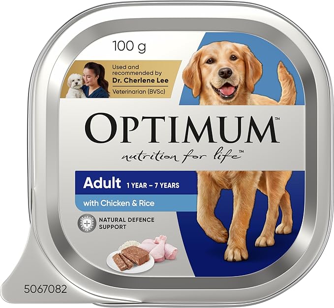 OPTIMUM Adult Wet Dog Food Chicken & Rice 100g Tray, 12 Pack