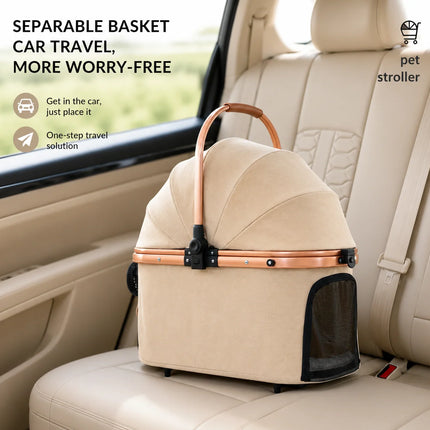 Luxury Pet Stroller with Spacious Comfort, Built- In Cooling Fan & Detachable,Beige Colour