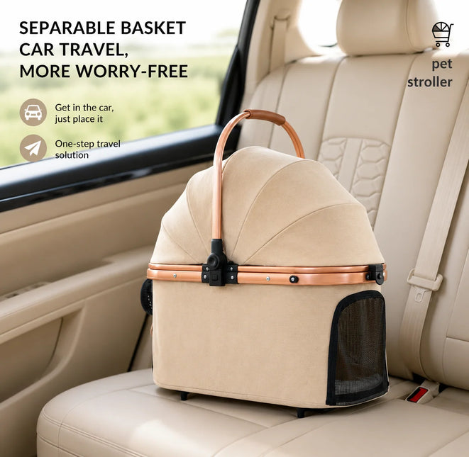 Luxury Pet Stroller with Spacious Comfort, Built- In Cooling Fan & Detachable,Beige Colour