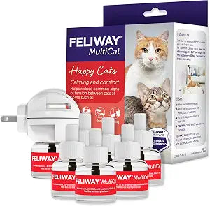 FELIWAY MultiCat Cat Calming Diffuser Kit and 6 Pack Refill – Helps Reduce Fighting, Tension and Aggression Between Cats Due to Stress – 30‑Day Cat Pheromone Plug in Diffuser for Multi‑Cat Homes