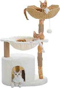 PAWZ Road Modern Cat Tree, Real Wood Cat Tower for Indoor Large Cats, Luxury Furniture with Large Cozy Hammock(Dia=40cm)