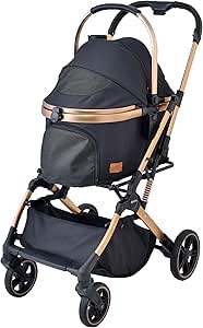 Gex Osoto Grace RC Noir Buggy Carry House 3-Way Folding Compact with One Touch Freestanding Frame for Dogs and Cats, Comfortable Ride & Pushing Feel, Load Capacity Less Than 48.5 lbs (22 kg)