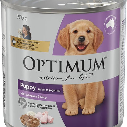 Optimum Chicken and Rice Wet Puppy Food, 12 Cans, Medium