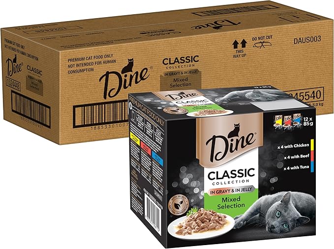 Dine Classic Collection Wet Cat Food Mixed Selection in Gravy & in Jelly 85g Pouch 60 Pack