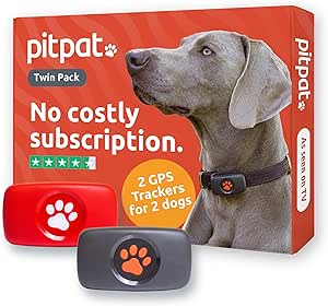 PitPat Dog GPS Tracker -Twin Pack Black and Red - Track 2 Dogs - No Subscription Required - Suitable for All Dogs and Fits All Collars - Smart Activity Tracker, Satellite Tracking with Unlimited Range