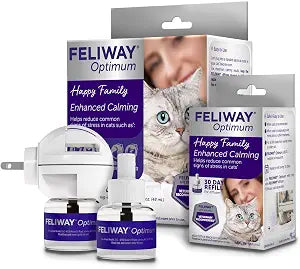 FELIWAY Optimum Cat Calming Diffuser Kit and 1 Pack Refill – Advanced Support to Help Reduce Urine Spraying, Scratching, Fighting and Hiding Due to Stress – All in One Cat Pheromone Plug in Diffuser